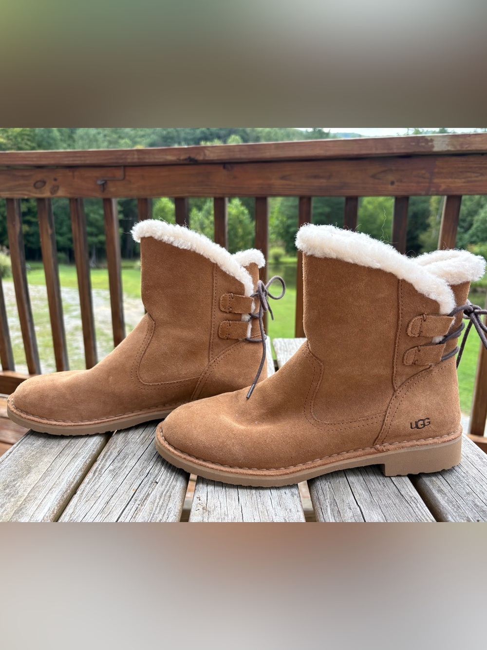 Women’s  Ugg Suede Shearling-Lined Ankle Boots - Tan